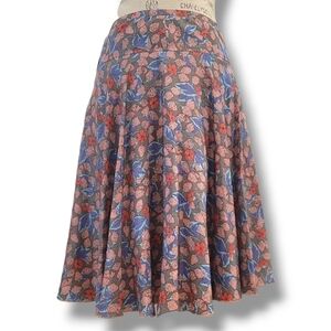 Tom K Nguyen Vintage Brown & Pink Strawberry Floral Print Silk Skirt - Size 4